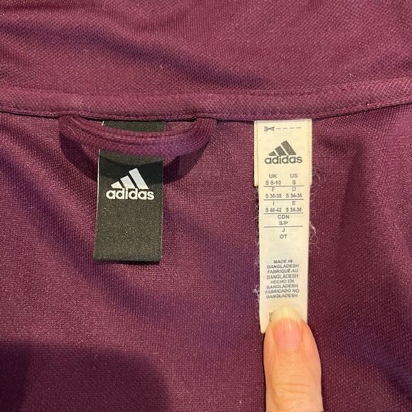 Adidas Tiro Women's Track Jacket 3 Stripe Wine Color Size Small Zipper Front - Picture 4 of 6